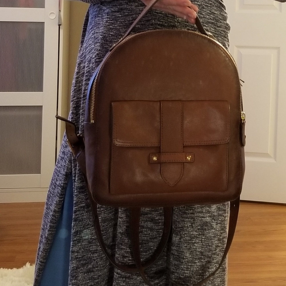 FRYE Olivia Genuine Leather Backpack Cognac Color - Picture 3 of 8